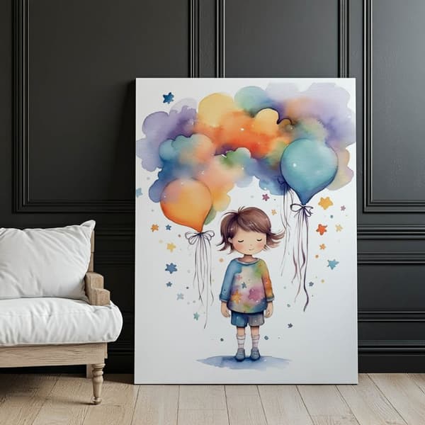 Tjej med ballonger Tjej med ballonger, 50x70 cm, svart aluminiumram, 230 gsm matt papper