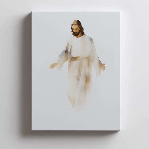 Fred og trøst: Jesus i akvarel Fred og trøst: Jesus i akvarel, 30x40 cm, stel af lys egetræstræ, 230 g mat papir
