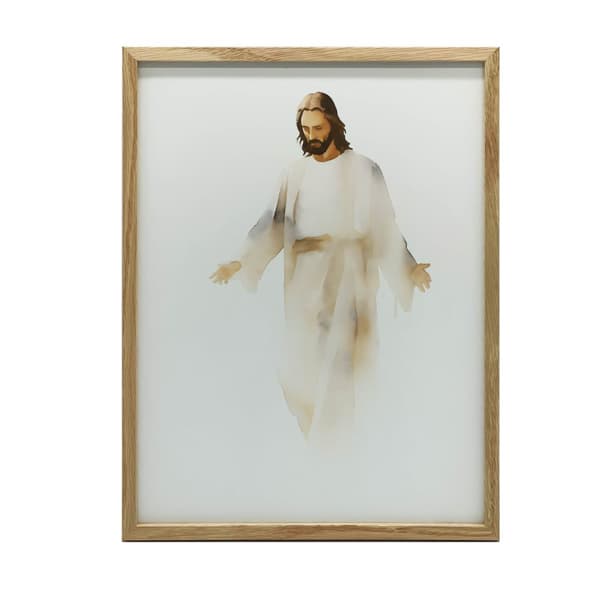 Fred og trøst: Jesus i akvarel Fred og trøst: Jesus i akvarel, 30x40 cm, stel af lys egetræstræ, 230 g mat papir