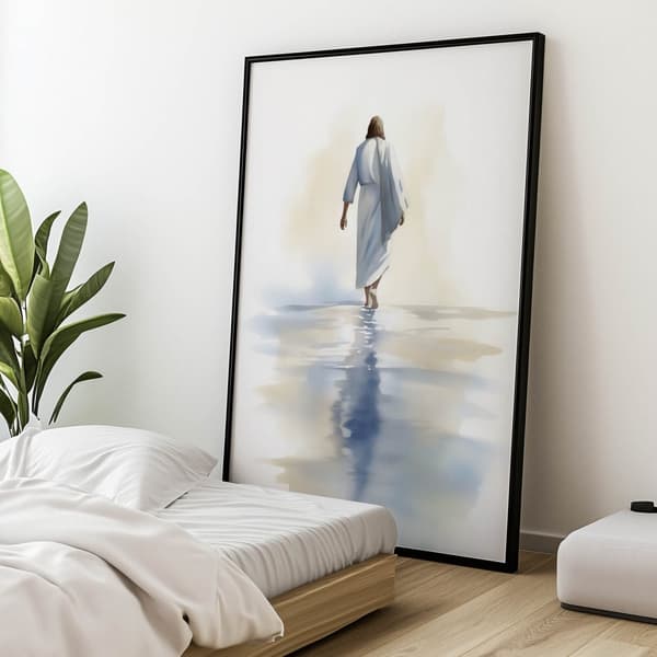 Jesus Walking on Water Jesus Walking on Water, 30x40 cm, mørkebrun træramme, 230 gsm mat papir