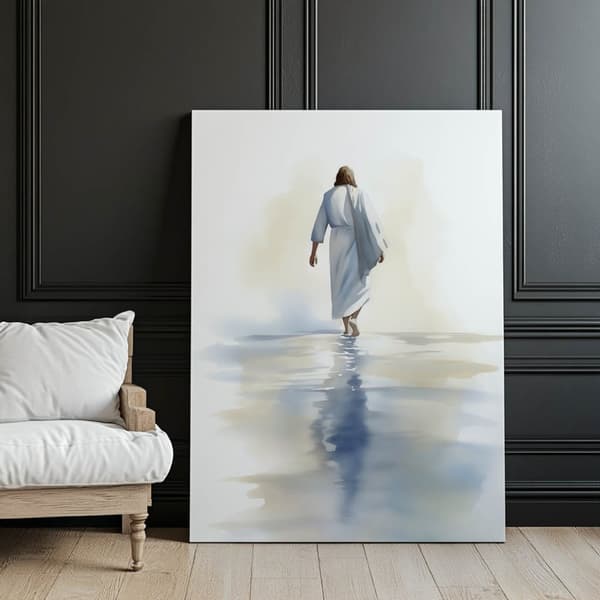 Jesus Walking on Water Jesus Walking on Water, 30x40 cm, mørkebrun træramme, 230 gsm mat papir
