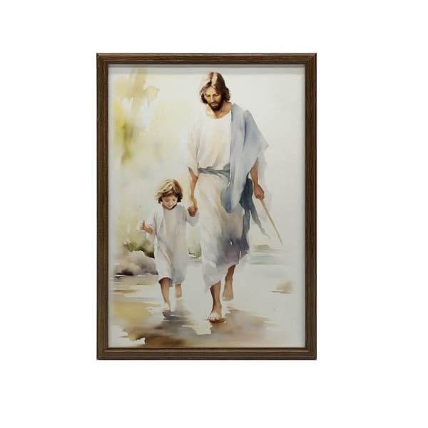 Jesus Walking with a Child Jesus Walking with a Child, 40x50 cm, guld aluminiumsramme, 230 gsm mat papir