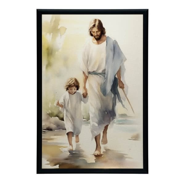 Jesus Walking with a Child Jesus Walking with a Child, 40x50 cm, guld aluminiumsramme, 230 gsm mat papir