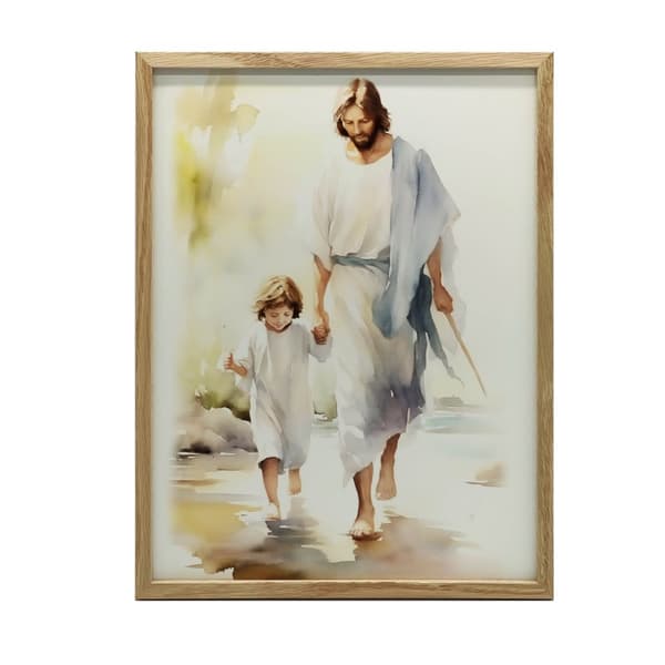 Jesus Walking with a Child Jesus Walking with a Child, 40x50 cm, guld aluminiumsramme, 230 gsm mat papir