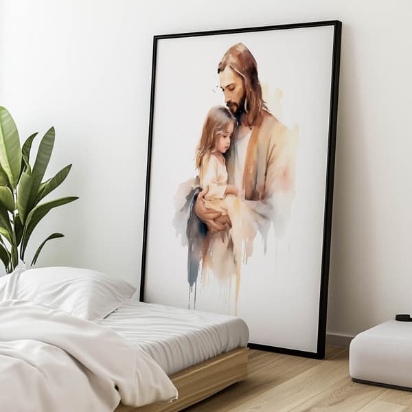 Jesus holder et barn Jesus holder et barn, 60x90 cm, uindrammet, 230 gsm mat papir