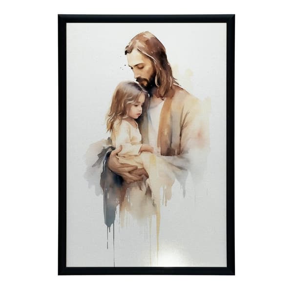 Jesus holder et barn Jesus holder et barn, 30x40 cm, sort aluminiumsramme, 230 gsm mat papir