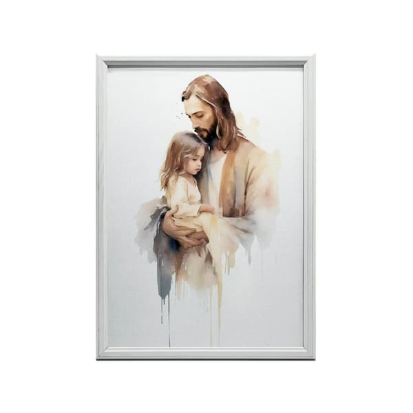 Jesus holder et barn Jesus holder et barn, 30x40 cm, sort aluminiumsramme, 230 gsm mat papir