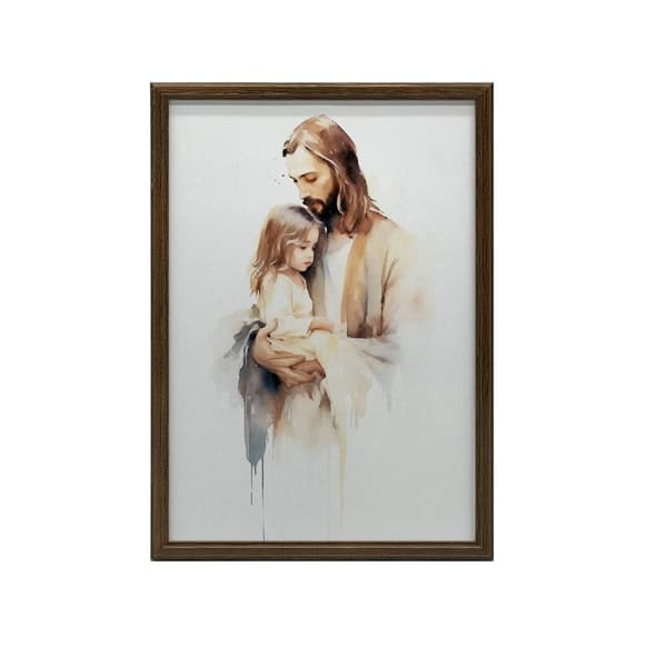 Jesus holder et barn Jesus holder et barn, 30x40 cm, sort aluminiumsramme, 230 gsm mat papir