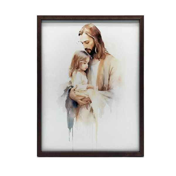 Jesus holder et barn Jesus holder et barn, 50x70 cm, lys egetræsramme, 230 gsm mat papir