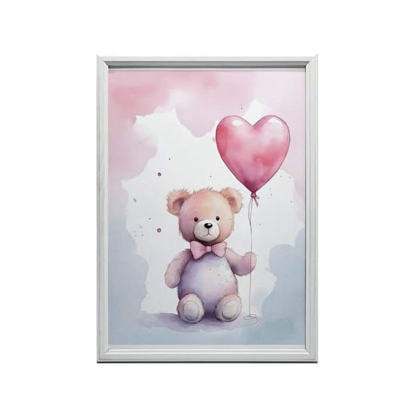 Bamse med hjerteballon Bamse med hjerteballon, 30x40 cm, guld aluminiumsramme, 230 gsm mat papir