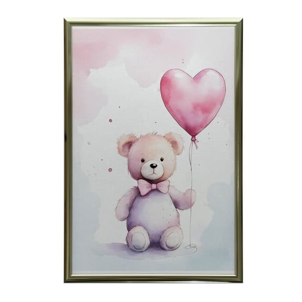 Bamse med hjerteballon Bamse med hjerteballon, 30x40 cm, guld aluminiumsramme, 230 gsm mat papir