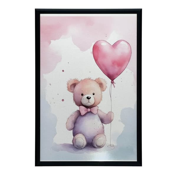 Bamse med hjerteballon Bamse med hjerteballon, 30x40 cm, guld aluminiumsramme, 230 gsm mat papir