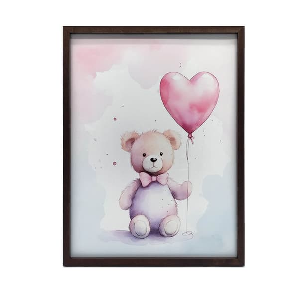 Bamse med hjerteballon Bamse med hjerteballon, 30x40 cm, guld aluminiumsramme, 230 gsm mat papir