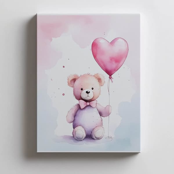 Bamse med hjerteballon Bamse med hjerteballon, 50x70 cm, guld aluminiumsramme, 230 gsm mat papir
