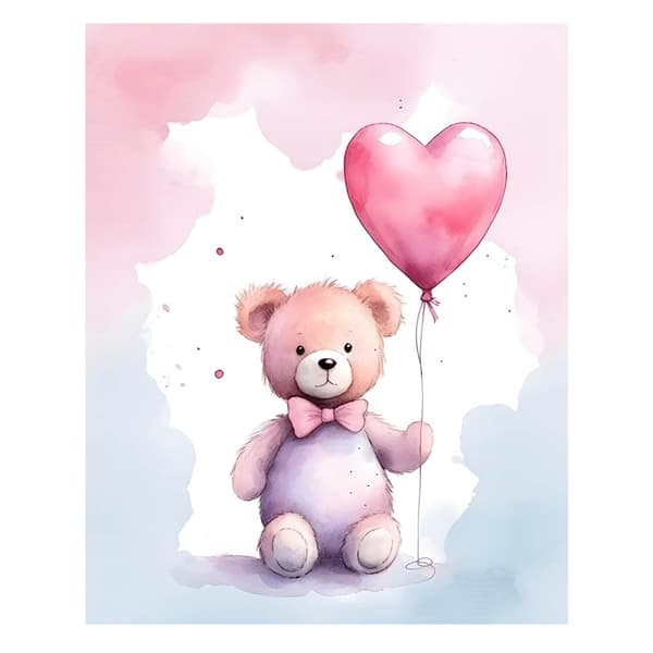 Bamse med hjerteballon Bamse med hjerteballon, 70x100 cm, mørkebrun træramme, 230 gsm mat papir