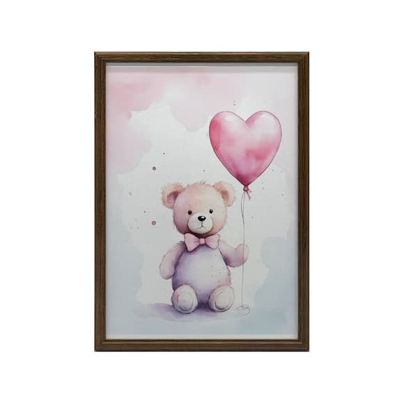 Bamse med hjerteballon Bamse med hjerteballon, 70x100 cm, mørkebrun træramme, 230 gsm mat papir