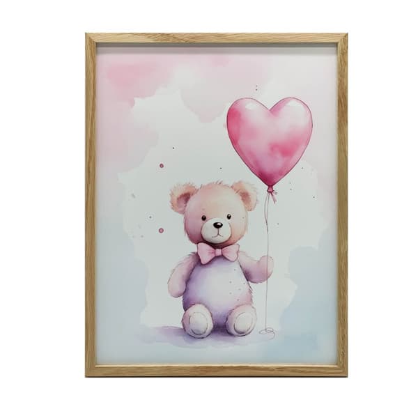 Bamse med hjerteballon Bamse med hjerteballon, 70x100 cm, mørkebrun træramme, 230 gsm mat papir