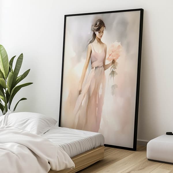 Kaunis nainen kukkien kanssa Kaunis nainen kukkien kanssa, 50x70 cm, kehystämätön, premium-kangas paareilla