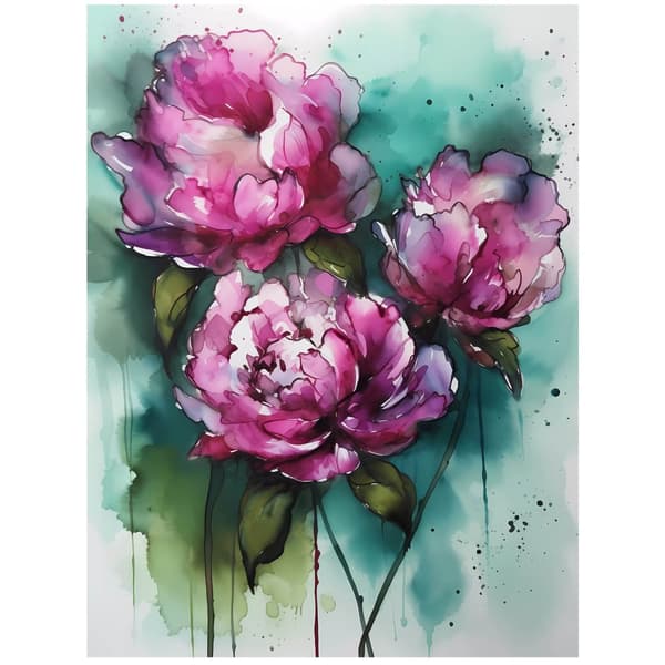 Pink pæoner på grøn baggrund Pink pæoner på grøn baggrund, 50x70 cm, uindrammet, 230 gsm mat papir
