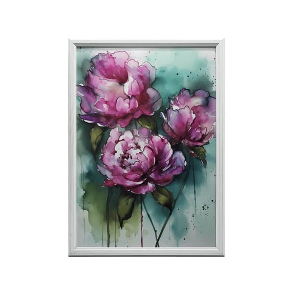 Pink pæoner på grøn baggrund Pink pæoner på grøn baggrund, 50x70 cm, uindrammet, 230 gsm mat papir