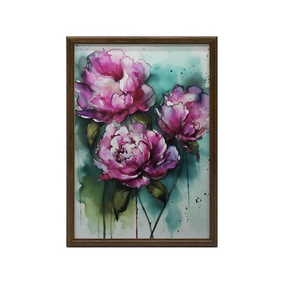 Pink pæoner på grøn baggrund Pink pæoner på grøn baggrund, 50x70 cm, uindrammet, 230 gsm mat papir