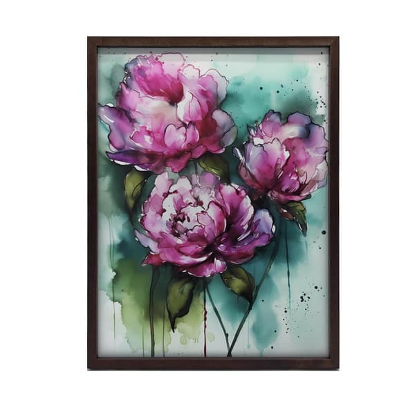 Pink pæoner på grøn baggrund Pink pæoner på grøn baggrund, 50x70 cm, uindrammet, 230 gsm mat papir