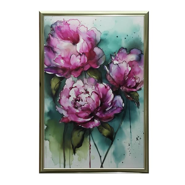 Pink pæoner på grøn baggrund Pink pæoner på grøn baggrund, 30x40 cm, lys egetræsramme, 230 gsm mat papir