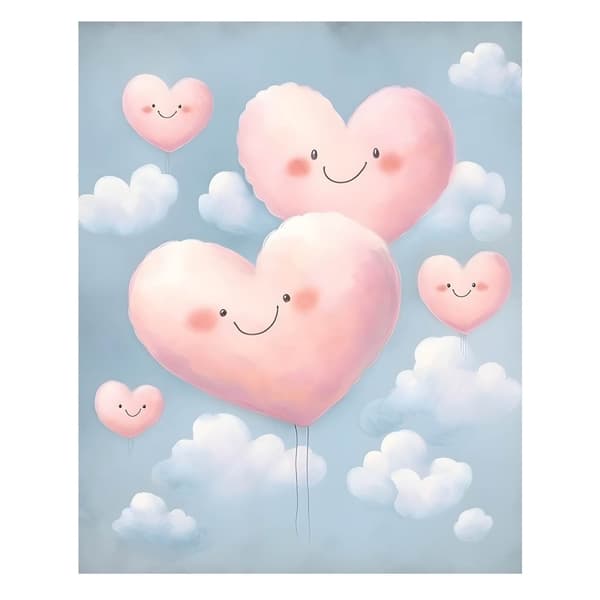 Pink Hearts on Clouds Pink Hearts on Clouds, 70x100 cm, oinramad, 230 gsm matt papper