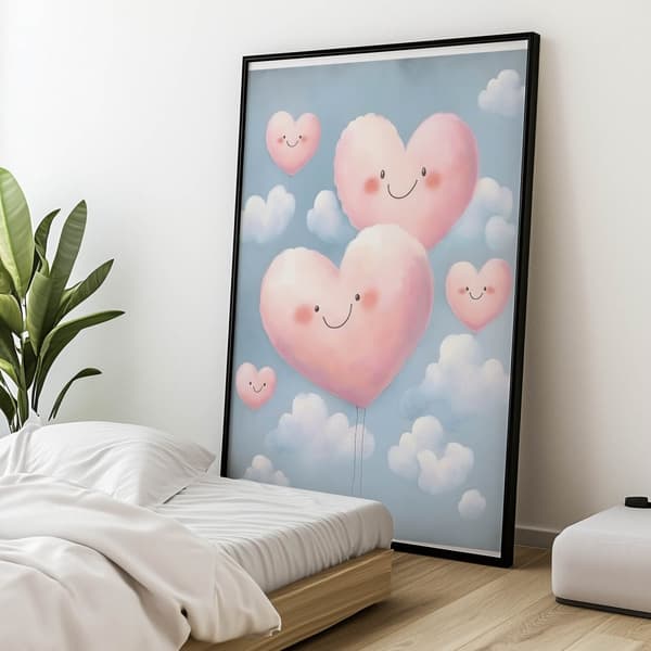 Pink Hearts on Clouds Pink Hearts on Clouds, 70x100 cm, oinramad, 230 gsm matt papper