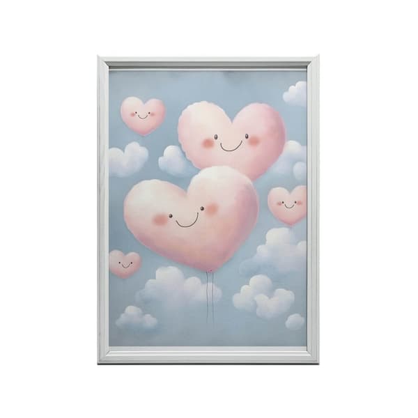 Pink Hearts on Clouds Pink Hearts on Clouds, 70x100 cm, lys egetræsramme, 230 gsm mat papir
