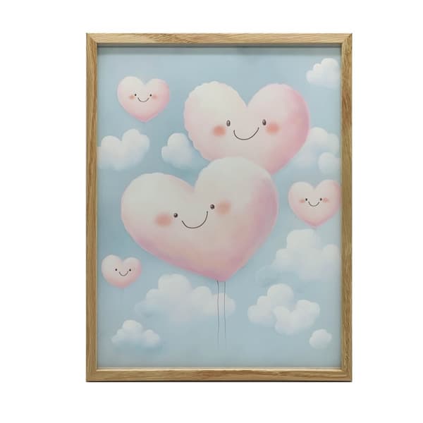 Pink Hearts on Clouds Pink Hearts on Clouds, 70x100 cm, lys egetræsramme, 230 gsm mat papir