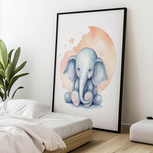 Elephant's Dream Under the Moon Elephant's Dream Under the Moon, 70x100 cm, guld aluminiumsramme, 230 gsm mat papir