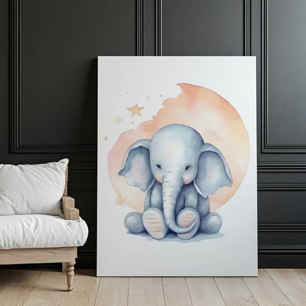 Elephant's Dream Under the Moon Elephant's Dream Under the Moon, 70x100 cm, guld aluminiumsramme, 230 gsm mat papir