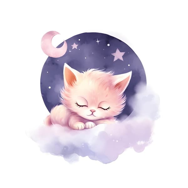 Sleeping Kitty på ett rosa moln Sleeping Kitty på ett rosa moln, 50x70 cm, oinramat, 230 gsm matt papper