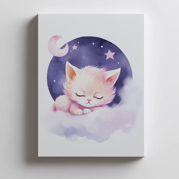 Sleeping Kitty på ett rosa moln Sleeping Kitty på ett rosa moln, 50x70 cm, oinramat, 230 gsm matt papper