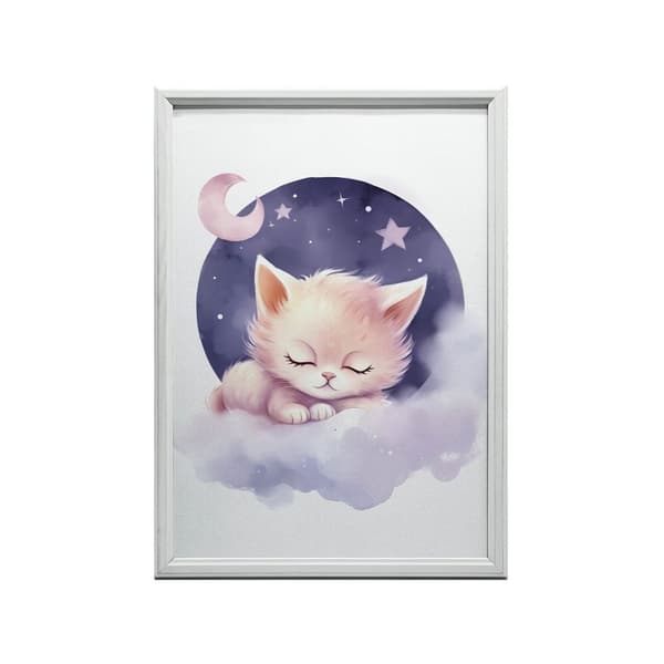 Sleeping Kitty på ett rosa moln Sleeping Kitty på ett rosa moln, 50x70 cm, oinramat, 230 gsm matt papper