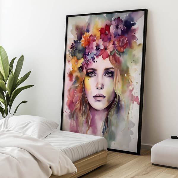 Kvindeansigt med en krans Kvindeansigt med en krans, 70x100 cm, uindrammet, premium lærred på båreramme