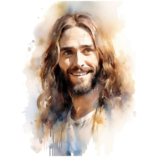 Smiling Jesus Smiling Jesus, 70x100 cm, mørkebrun træramme, 230 gsm mat papir