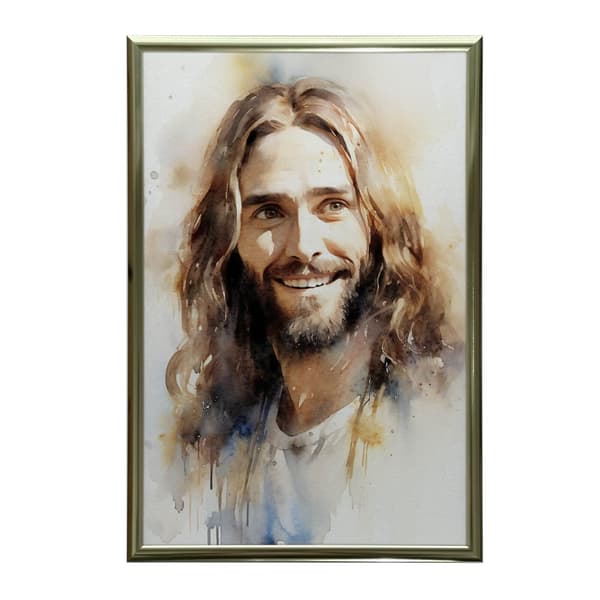 Smiling Jesus Smiling Jesus, 70x100 cm, mørkebrun træramme, 230 gsm mat papir