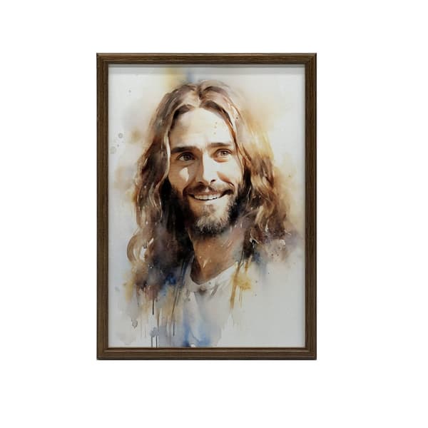 Smiling Jesus Smiling Jesus, 70x100 cm, mørkebrun træramme, 230 gsm mat papir