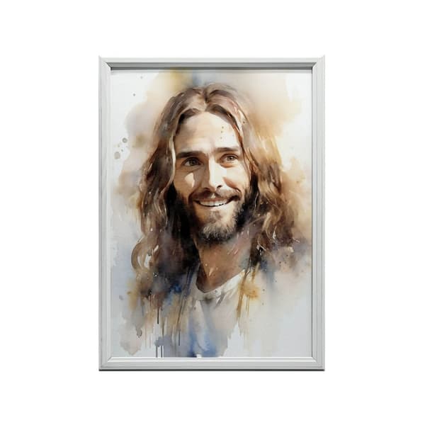 Smiling Jesus Smiling Jesus, 70x100 cm, mørkebrun træramme, 230 gsm mat papir