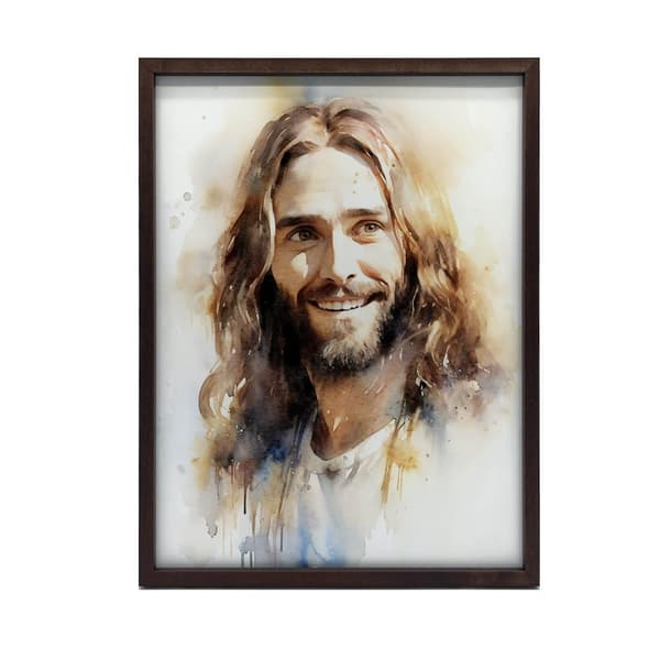 Smiling Jesus Smiling Jesus, 70x100 cm, mørkebrun træramme, 230 gsm mat papir