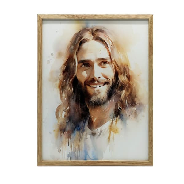 Smiling Jesus Smiling Jesus, 70x100 cm, mørkebrun træramme, 230 gsm mat papir