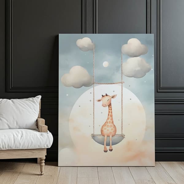 Giraf på gynge Giraf på gynge, 70x100 cm, uindrammet, 230 gsm mat papir