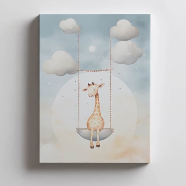 Giraf på gynge Giraf på gynge, 40x50 cm, sort aluminiumsramme, 230 gsm mat papir