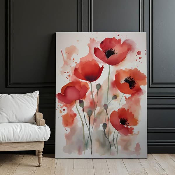 Røde valmuer i akvarel Røde valmuer i akvarel, 50x70 cm, uindrammet, 230 gsm mat papir