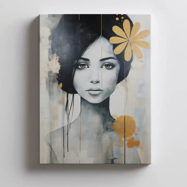Kvinde med blomst i håret Kvinde med blomst i håret, 50x70 cm, lys egetræsramme, 230 gsm mat papir