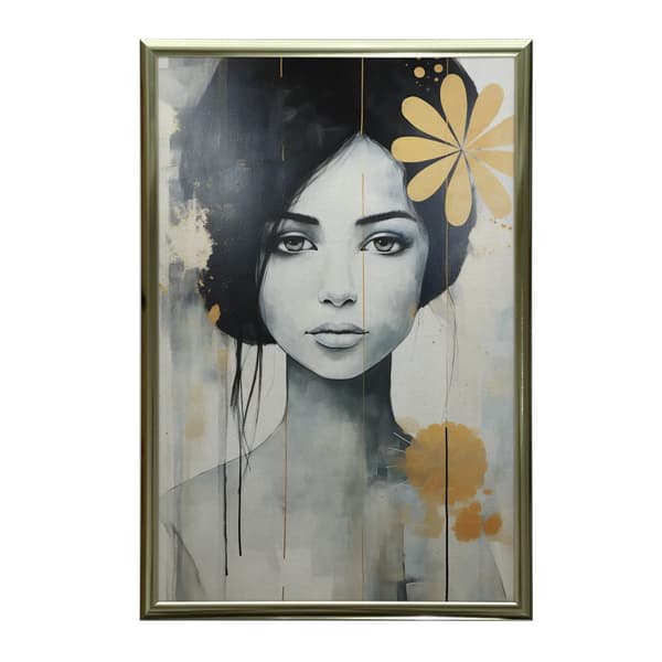Kvinde med blomst i håret Kvinde med blomst i håret, 50x70 cm, uindrammet, premium lærred på båre