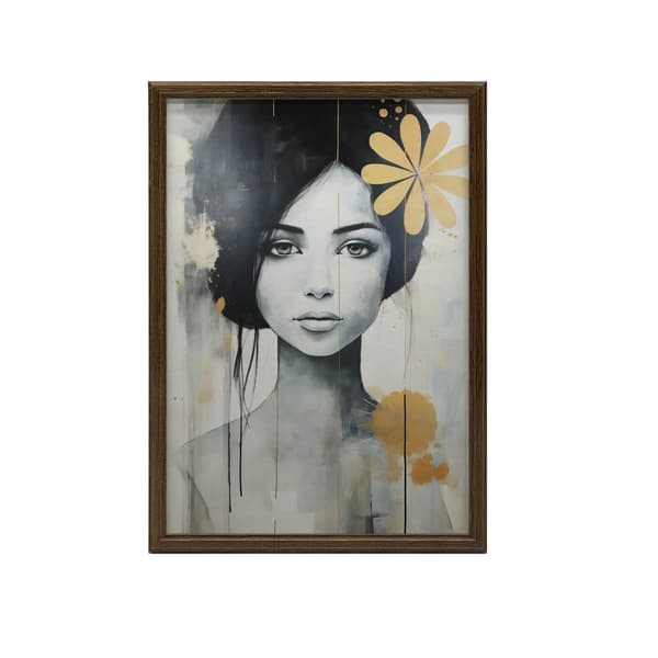 Kvinde med blomst i håret Kvinde med blomst i håret, 50x70 cm, uindrammet, premium lærred på båre