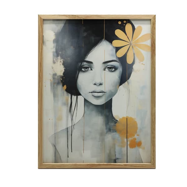 Kvinde med blomst i håret Kvinde med blomst i håret, 50x70 cm, uindrammet, premium lærred på båre